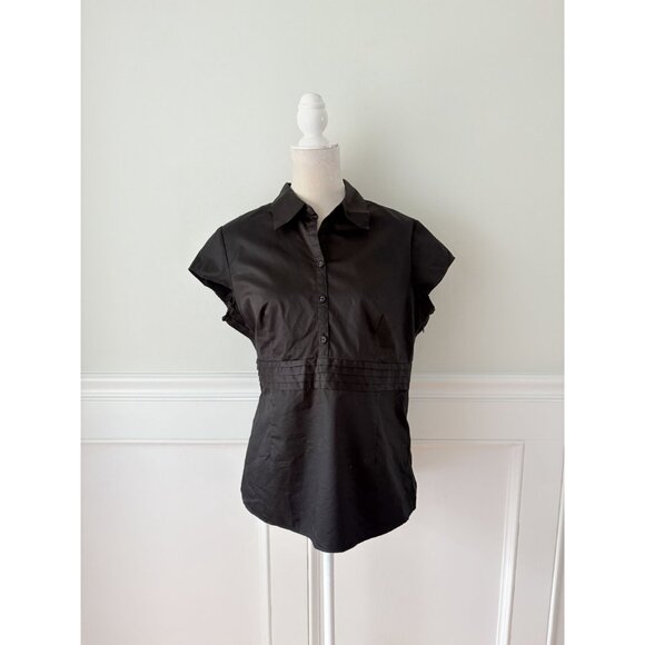 Merona Black Poplin Cotton Short Sleeved Button Down Dress Shirt XL - Picture 2 of 6